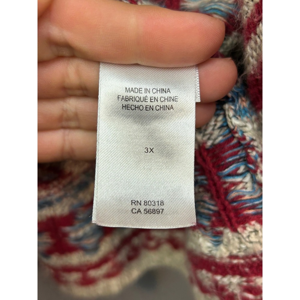 Lucky Brand Cardigan Womens 3X Beige Red Blue Southwestern Hooded Open Front - Picture 5 of 8